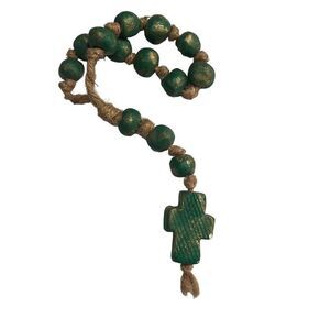 Large Heavy Green Clay Rosary Cross Vintage Praying Beads